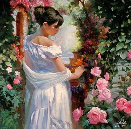 Vinicio Castillo - vinicio castillo, woman, painting, art, people, rose