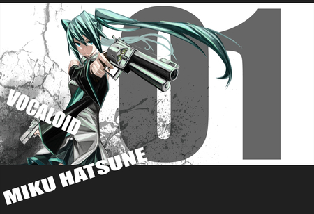 Vocaloid - gun, animem, aqua, twintails, vocaloid, miku