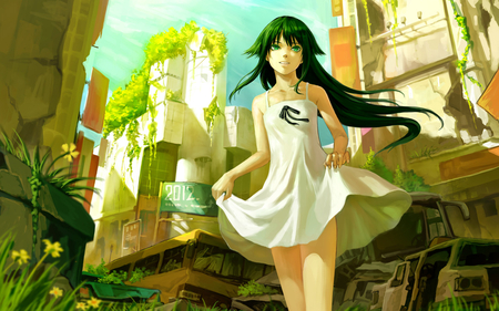 Saya no Uta - anime, anime girl, girl, flower, saya, saya no uta, cute, sky, building