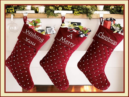 Stockings Hung by the Fireplace With Care - red, fireplace, stockings, christmas