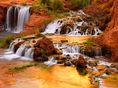 Silent water - fall, cascades, nature, waterfall, autumn, silent