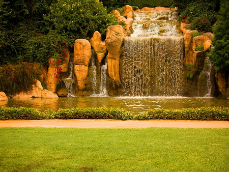 Water cascade - fall, cascade, stones, waterfall, grass