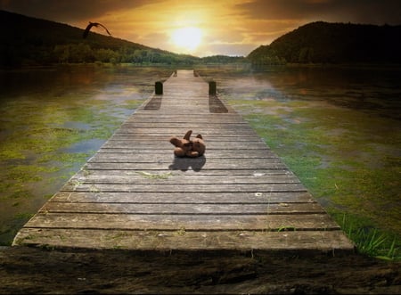 Innocence - innocence, childhood, wisdom, river, teddy, path, symbolism