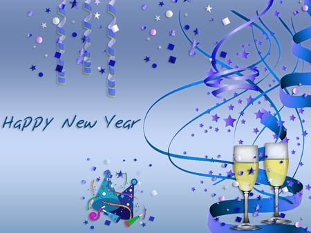 New year - wine, holiday, blue, new year