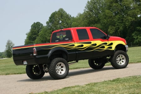 03 F-350 Super Duty - ford, lifted, yellow flames, truck