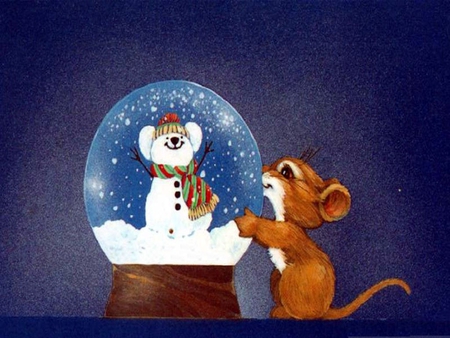 Mouse and snowman - christmas, snowman, holiday, snow, mouse