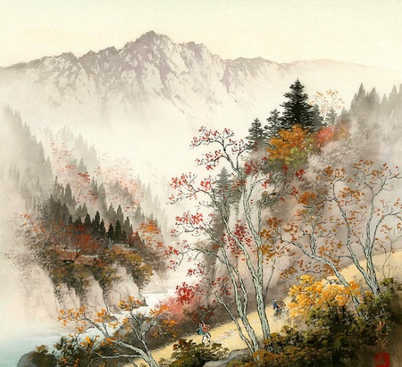 Koukei Kojima. Secluded corner of the world - painting, nature, art, mountain, koukei kojima, path