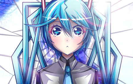 Hatsune Miku - tie, pretty, artistic, twin tail, pink, uniform, headphones, nice, program, beauty, virtual, cg, white, cute, aqua eyes, song, vocaloid, anime, blue, twintail, hatsune miku, microphone, music, aqua, art, idol, anime girl, beautiful, singer, girl, cool, black, miku, awesome, diva, digital, aqua hair, hatsune, vocaloids, headset