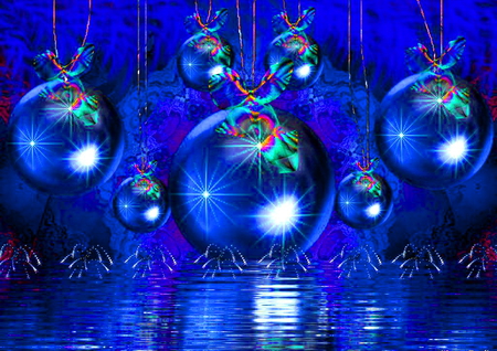 Shimmer in blue - reflections, christmas, shimmer, blue, balls, decorations, light