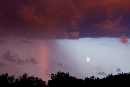 Rainbow and Moon - skyscape, moon, rainbow, trees, clouds