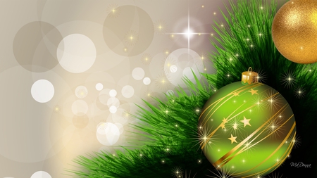 Christmas Elegance - bokeh, elegant, balls, sparkles, gold, stars, firefox persona, tree, christmas, feliz navidad, green, xmas