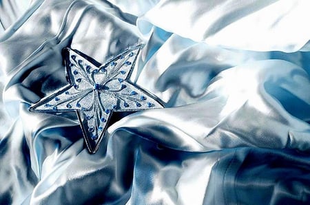 Star light shimmer silver - abstract, star, silk, blue, silver, light