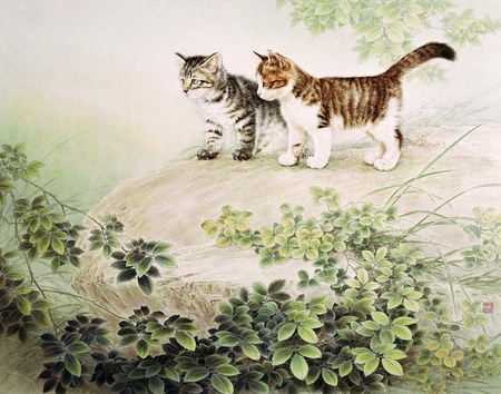 Xing Cheng'ai - xing chengai, animal, cat, feline, painting, art