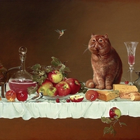 Yana Movchan. "Still Life with Cat and hummingbird"