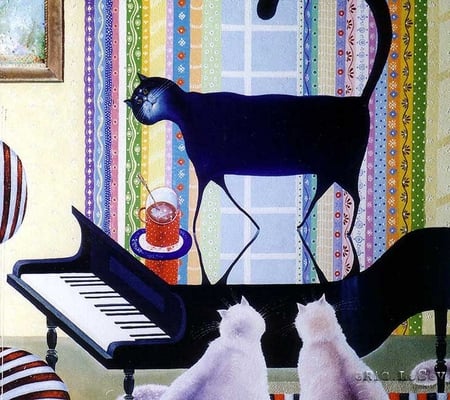 Gregory Losev. Piano - painting, piano, art, gregory losev, cat, animal, kitten