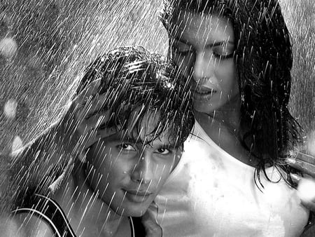 Love'n the Rain - feel, touch, beauty, beautiful, black and white, love, photoshop, caring, special, sensual, photography, loving, couple, woman, care, man