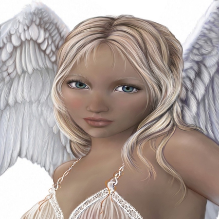 ANGEL - female, blond, wings, eyes, angel, face