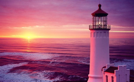 lighthouse_beach - beach, lighthouse, sunset, beautiful