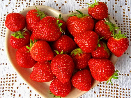 Strawberries with love - strawberries, heart, delicious, red, yummy, fruits