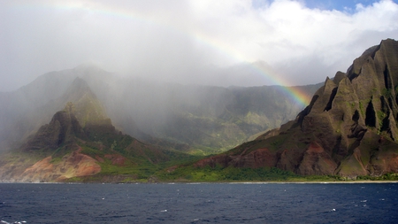 Rainbow over the mountain - rainbow, nature, mountain, clouds