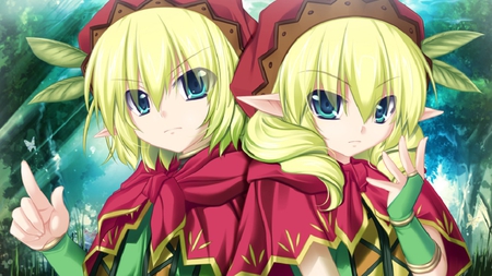 Twins - girls, cg, game, blond, cute, forest, loli, blue eyes