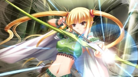 Elf warrior - attack, warrior, green, blond, girl, sexy