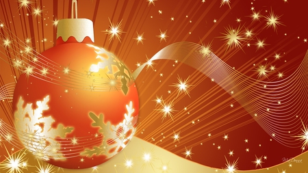 Christmas Ball - gold stars, snowflakes, ball, stars, firefox persona, christmas, feliz navidad, beams, rays, bright, swirls