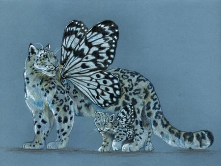 BUTTERFLY SNOW LEOPARD - butterfly, cats, leopard, wings