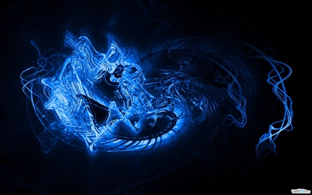 blue waes - blue, smoke, design, color, black, widescreen, waves