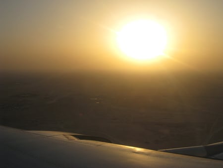 Sunset from the air - flight, plane, sunset, set