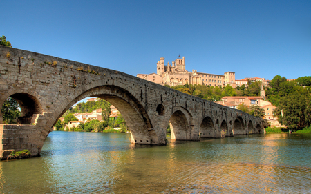 Beziers Languedoc - Roussillon - sky, trees, water, buildings, languedoc, nature, france, roussillon, beautiful, river, architecture, medieval, bridges, beziers