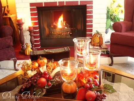 Fireplace - thanksgiving, fireplace, interior, still life, decoration