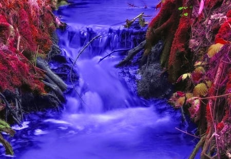 THE BLUE GORGEOUS WATERFALL - abstract, waterfall, blue, beautiful