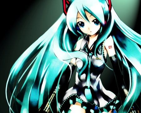 Hatsune Miku - tie, pretty, artistic, twin tail, uniform, headphones, nice, program, leggings, hot, thighhighs, beauty, virtual, cg, white, gray, cute, aqua eyes, song, outfit, sexy, vocaloid, anime, blue, twintail, hatsune miku, microphone, music, aqua, stockings, art, idol, anime girl, beautiful, singer, girl, cool, black, miku, awesome, diva, digital, aqua hair, thigh highs, hatsune, vocaloids, headset