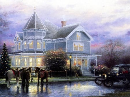 HOME FOR THE HOLIDAYS - horses, house, holidays, christmas