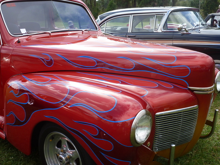 Red Flames - car, red, old, flames, color