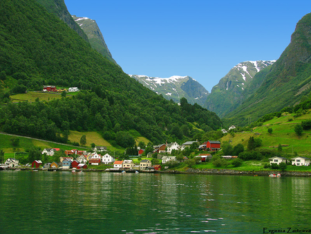 Norway. - fjord, house, norway, mountain, sky