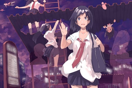 Yo - girls, skirt, long hair, seifuku, black hair, original, risa hibiki, school girls, anime, black eyes