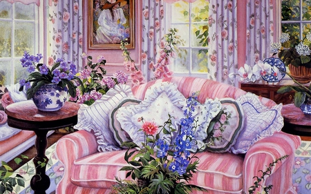 Beautiful room. - seat, table, room, couch, flower