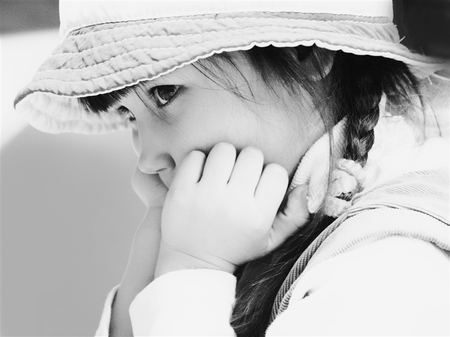 My thoughts - face, cute, beauty, baby, childhood, adorable, eyes, little girl, braid, dreamer girl, hat, dreamer, thoughts, stare, little lady