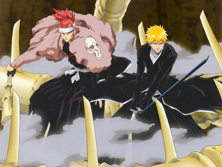 Ichigo and Renji Bankai - battle, bleach, renji, ichigo, bankai, team