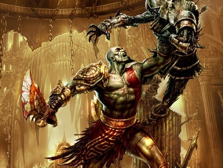 Golden Kratos - gold, hd, epic, creature, weapon, action, sword, kratos, golden, god of war