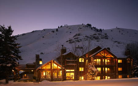 WINTER EVENING - winter, nature, hotel, mountain