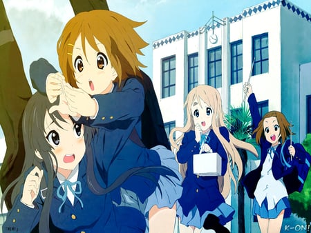 k-on - ritsu, mugi, dress, school, blousse, mio, yui, uniform