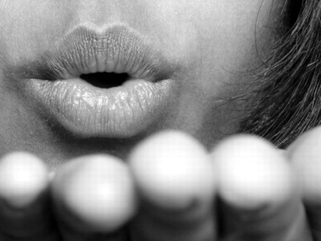 A Kiss is a Kiss - special, beautiful, photography, photoshop, beauty, hands, woman, kiss, black and white, blow