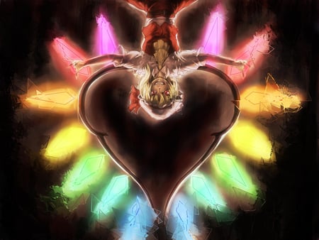 Upside Down - red eyes, touhou, crystals, upside down, flandre scarlet, anime