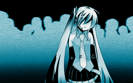 Emo of All - emo, vocaloid, miku hatsune, blue, hatsune miku, blue background, faceless, miku, sad, hatsune