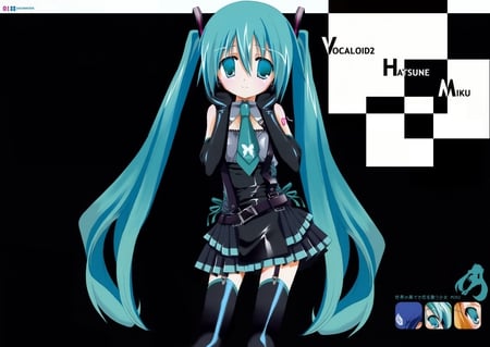 Originally Sweet - vocaloid, miku hatsune, different, sweet miku, original, hatsune miku, sweet, miku, black background, cute miku, cast, different outfit, cute, hatsune, black and white background