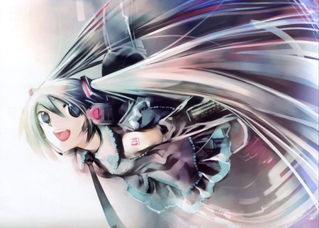 Speaker Portal - big speaker, miku, hatsune, miku hatsune, through speaker, white background, bright, light, compare, gigatic speaker, speaker, popping out of, vocaloid, little miku, jumbo speaker, portal, hatsune miku