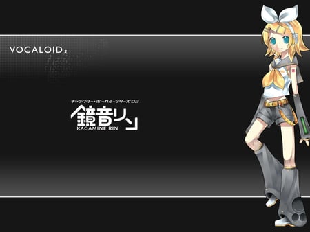 Rin Pose - rin, kagamine, vocaloid, pose, rin kagamine kagamine rin, japanese, black background, solo